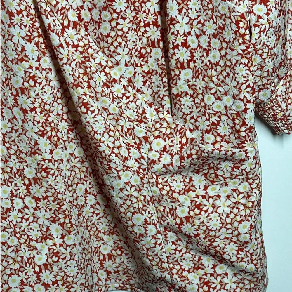 Abercrombie & Fitch Floral Faux Wrap Top Sz XL Short Puff Sleeves Cottagecore